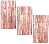 OUGOLD 3 Packs 3.2ft x 6.6ft Rose Gold Streamers Metallic Tinsel Foil Fringe Curtains Bachelorette Props Photo Booth for Birthday Wedding Shower Bridal Shower Baby Party Decorations