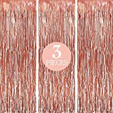 Big 3 Pieces 9.6x10 Feet Rose Gold Fringe Curtain - Rose Gold Party Decorations | Rose Gold Backdrop for Birthday Party | Rose Gold Tinsel Backdrop, Rose Gold Streamers for Bachelorette New Years 2022