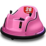 Kidzone DIY Sticker Race Car 6V Kids Toy Electric Ride On Bumper Car Vehicle with Remote Control, LED Lights & 360 Degree Spin, 2 Driving Modes, ASTM Certified - Pink