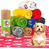 12 Pieces Dog Blanket Fleece Fabric Puppy Blanket with Paw Print Soft Printed Pet Blanket Washable Dog Sleep Mat Pad Bed Cover for Kitten Puppy and Other Small Animals (Multi Color,Classic Pattern)