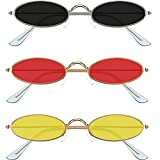 3 Pieces Vintage Oval Sunglasses Metal Frame Oval Sunglasses Slender Candy Color Sunglasses (Grey Lens, Red Lens, Yellow Lens)
