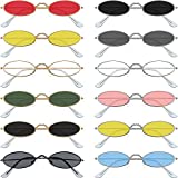 12 Pieces Vintage Oval Sunglasses Slender Metal Frame Oval Sunglasses Candy Colors for Man and Woman