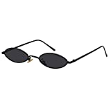 ROYAL GIRL Vintage Oval Sunglasses Small Metal Frames Designer Gothic Glasses (BLACK GRAY)