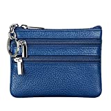 Women's Genuine Leather Coin Purse Mini Pouch Change Wallet with Keychain,blue