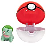 Pokemon Official Bulbasaur Clip and Go, Comes with Bulbasaur Action Figure and Pok Ball,Red,white