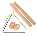 6 Inch Musical Triangle Percussion Instrument, 1 Pair 8 Inch Rhythm Sticks Kids Classical Wood Claves, 1 Pair Natural Wood Egg Shakers, Hand Musical Percussion Instrument for Kids