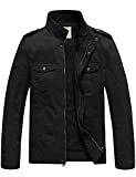 WenVen Men's Military Canvas Work Jackets and Coats (Black, Small)