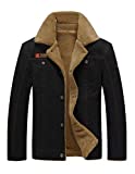PASOK Men's Fleece Bomber Jacket Winter Military Coat Casual Stand Collar Cotton Cargo Outwear Black XL
