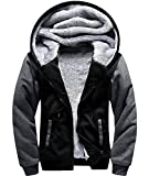 SCODI Hoodies for Men Heavyweight Fleece Sweatshirt - Full Zip Up Thick Sherpa Lined 1712-BlackGrey-L