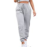 Sweatpants for Teen Girls,Women's High Waisted Sweatpants Joggers Fall Winter Workout Baggy Yoga Pants Cinch Bottom Trousers (Grey, M)