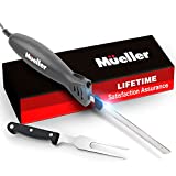 Mueller Ultra-Carver Electric Knife for Carving Meats, Poultry, Bread, Crafting Foam. Stainless Steel Blades, Powerful Motor, Ergonomic Handle, One-Touch On/Off Button, Serving Fork Included, Grey