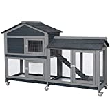 MUPATER Outdoor Rabbit Hutch Bunny Cage Wooden with Casters, Indoor Large Rabbit House Hutch with Removable Trays, Ramp and Run, Mixed Grey