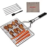 Grillmore Guys Grill Basket Set. Grill Baskets for Outdoor Grill, 5X BBQ Skewers and Silicone Basting Brush! 13x8.7 Fish Grilling Rack, Chicken Wing Rack, Kabob Grill Grid and Veggie Grilling Basket
