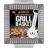 Homeflowz Heavy Duty Grill Basket and Scraper – Large Veggie Grilling Basket - Stainless Steel Grill Baskets for Outdoor Grill - A Vegetable Grill Basket for ALL Barbecues - The Perfect BBQ Basket