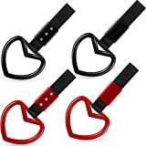 4 Pieces Tsurikawa Ring Heart-Shaped Car Hand Strap Decorative Warning Loop Bumper Japanese Subway Heart Handle for Car Warning Interior Exterior Decoration Thanksgiving Christmas (Black, Red)