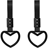 2 Pieces Jdm Tsurikawa Rings Heart-shaped Car Handle Straps Drift Charm Rear Bumper Warning Ring Decor Subway Bus Tsurikawa Broken Heart Handle for Car Interior Exterior Decor (Black)