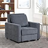 IPKIG Convertible Chair Sleeper Bed, Pull Out Sleeper Chair Armchair Bed with Storage Space,Linen Fabric and Wooden Frame Armchair for Small Space Living Room (Dark Grey)