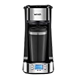 Single Serve Coffee Maker- Wirsh Coffee Maker with Programmable Timer and LCD display, Single Cup Coffee Maker with 14 oz.Travel Mug and Reusable Filter, Black