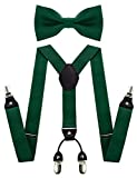 JEMYGINS Dark Green Suspender and Silk Bow Tie Sets for Men (Dark Green)