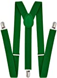 Dibi Mens Suspenders, Adjustable Elastic 1 Inch Wide Band with Heavy Duty Metal Clips, X Back Style (Y Back - Green)