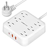 Surge Protector Flat Plug Extension Cord,Power Strip with USB C Ports (Support PD20W-QC3.0) 5 Ft 3 USB Ports 6 Outlets 1200J for Desk Accessories Cruise,Travel Dorm Essential Home Office UL/ETL Listed