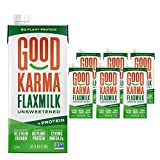 Good Karma Flaxmilk +Protein, Unsweetened, 8g Plant Protein + 1200mg Omega-3 Per Serving, 32 oz Shelf-Stable Carton (Pack of 6) Dairy-Free, Plant Based Milk Alternative, Keto, Zero Sugar, Low Carb, Nut Free