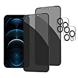 HXL [2+2 Pack] iPhone 12 Pro Max Privacy Screen Protector with Camera Lens Protector Full Coverage Anti-Spy Tempered Glass Film 9H Hardness Upgrade Edge Protection Easy Installation Bubble Free