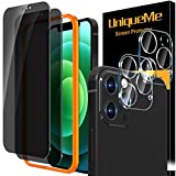 UniqueMe [2+2 Pack] Compatible with iPhone 12 Pro Max 6.7-inch Privacy Screen Protector Tempered Glass and Camera lens Protector, Anti Spy [Easy Installation Frame] [Precise Cutout] Bubble Free