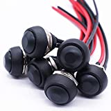 Twidec/6Pcs 12mm Momentary Push Button Switch 1/2" Mounting Hole On Off Mini Round Waterproof Black with Pre-soldered Wires PBS-33B-BK-X