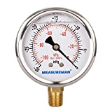 MEASUREMAN 2-1/2" dial, 1/4"NPT Lower, Glycerin Filled, Stainless Steel case, Brass Inside, 30inHg/-100kpa-0