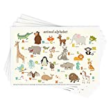 Disposable Stick-on Placemats 40 Pack for Baby & Kids, Restaurant Table Mats 12" x 18" Sticky Place Mats, Toddler Baby Placemat, Animal Alphabet Theme