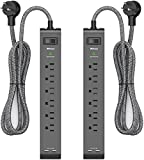 12FT Long Power Strip Surge Protector - with 6 Outlets 2 USB Ports, Heavy-Duty Braided Extension Cord, Flat Plug, 900 Joules, 15A Circuit Breaker, Wall Mount for Home Office, ETL Listed (2 Pack)