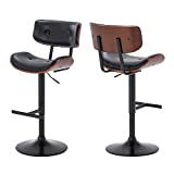 BELLEZE Modern Contemporary Counter Height Barstools, Tufted Upholstered Hydraulic Swivel, Faux Leather Seats, Adjustable Height [Set of 2] - Avalon (Black)