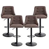ALPHA HOME Swivel Bar Stools Set of 4 Adjustable Airlift Counter Height Bar Stool Kitchen Dining Cafe Hydraulic PU Leather Bar Chair with Padded Back and Black Chromed Metal Base (4, Brown)