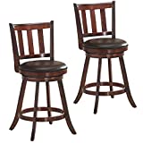 COSTWAY Bar Stools Set of 2, Counter Height Dining Chair, Fabric Upholstered 360 Degree Swivel, PVC Cushioned Seat, Perfect for Dining and Living Room (Height 24.5''-Set of 2)
