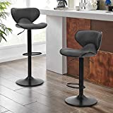 Sophia & William Adjustable Bar Stools Set of 2 Counter Height Swivel Barstools with Back Bar Height, Modern PU Leather Dining Chairs for Kitchen Pub, 350lbs, Grey