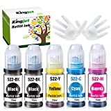 Kingjet Compatible Refill Ink Replacements for Epson 522 T522 Use with Expression ET-2710 ET-2720 ET-4700 EcoTank (2 Black, 1 Cyan, 1 Magenta, 1 Yellow) - 5 Pack