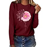 YAnGSale Top Fashion Sweatshirt Women Breast Cancer Shirt Casual Long Sleeve Blouse Fall Pullover Pink Ribbon Sunflower T-Shirt (Red, XL)