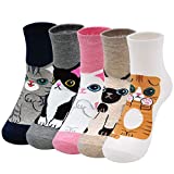 ZAKASA Women's Novelty Cotton Socks Funny Cat Dog Cartoon Socks Colorful 5 Pairs (Fashion Cats&Dogs)
