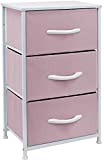 Sorbus Nightstand with 3 Drawers - Bedside Furniture & Accent End Table Chest for Home, Bedroom Accessories, Office, College Dorm, Steel Frame, Wood Top, Pastel Fabric Bins (Pink)