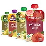 Happy Baby Organics Stage 2 Baby Food Pouches, Gluten Free, Vegan & Healthy Snack, Clearly Crafted Fruit & Veggie Puree, Fruit & Veggie Variety Pack, 4 Ounces (Pack of 16)