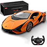 BEZGAR Remote Control Car - 1:14 Lambo Sián FKP 37 Electric Sport Racing Toy Car with Open Door, 2.4Ghz Licensed RC Car Series for Girls and Boys Age 8 9 10 11 12 Years Holiday Ideas Gift (Orange)