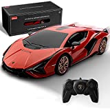 BEZGAR Licensed RC Series, 1:24 Scale Remote Control Car Lambor Sián FKP 37 Electric Sport Racing Hobby Toy Car Model Vehicle for Boys and Girls Teens and Adults Gift (Red)