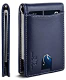 SERMAN BRANDS RFID Blocking Slim Bifold Genuine Leather Minimalist Front Pocket Wallets for Men with Money Clip Thin Gift (Atlantic Blue 1.S)