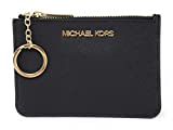 Michael Kors Jet Set Travel Small Top Zip Coin Pouch with ID Holder in Saffiano Leather (Black with Gold Hardware)