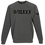 Jeep Mens Willys Crew Sweatshirt Grey, 2 Classic Logos, Licensed and Authentic (2X)