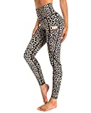 OUGES Womens High Waist Yoga Pants with Pockets Workout Running Leggings(Leopard,L)