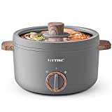 Hytric Electric Hot Pot, 1.5L Mini Multifunction Electric Cooker for Shabu-Shabu, Stir Fry, Noodles, Pasta, Nonstick Frying Pan for Sauté, Dual Power Control Ramen Cooker for Dorm and Office