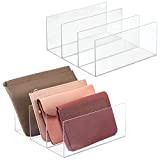 mDesign Plastic Divided Purse Organizer for Closets, Bedrooms, Dressers - Closet Shelf Storage Solution for, Purses, Clutches, Wallets, Accessories - 3 Sections, 2 Pack - Clear