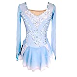 Figure Skating Dress Women's Girls' Ice Skating Dress Blue/White Spandex High Elasticity Competition Skating Wear Handmade Classic Fashion Ice Skating Figure Skating(Kids12-15)